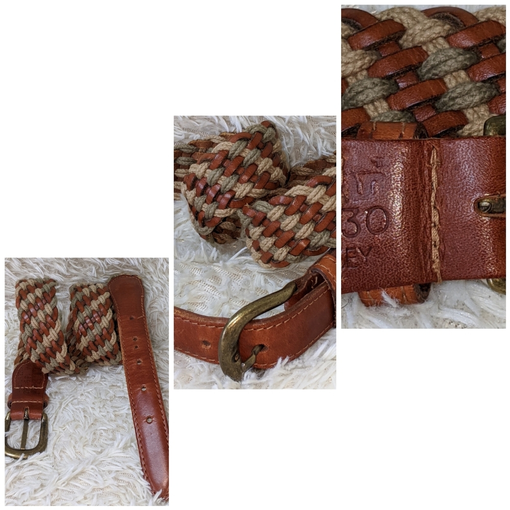 VINTAGE L.L. BEAN COLORFUL TWINE & LEATHER BELT - Picture 5 of 5